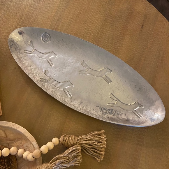 Polished Pewter Silver Serving Platter, Horse Petroglyph Design by Holland Boone - Picture 1 of 9